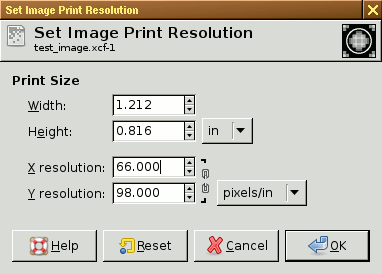 Nonsquare pixels setup - print size dialog